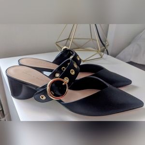 NEW black Charles and Keith Gold buckle, low heel Mules. Sz 8.5
